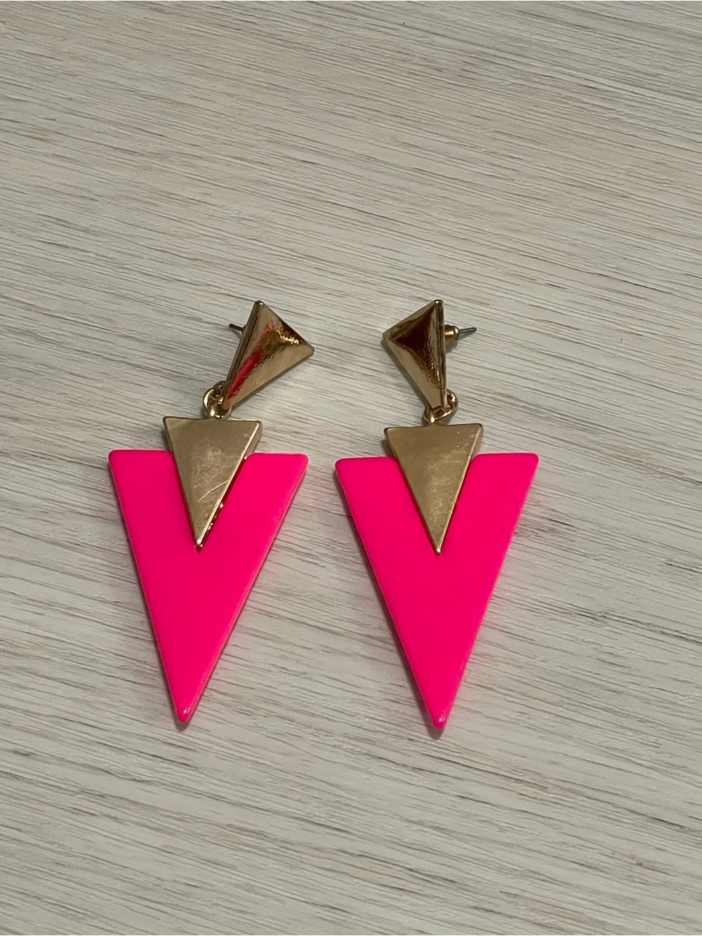 Gold & Hot Pink Triangle Drop Earrings